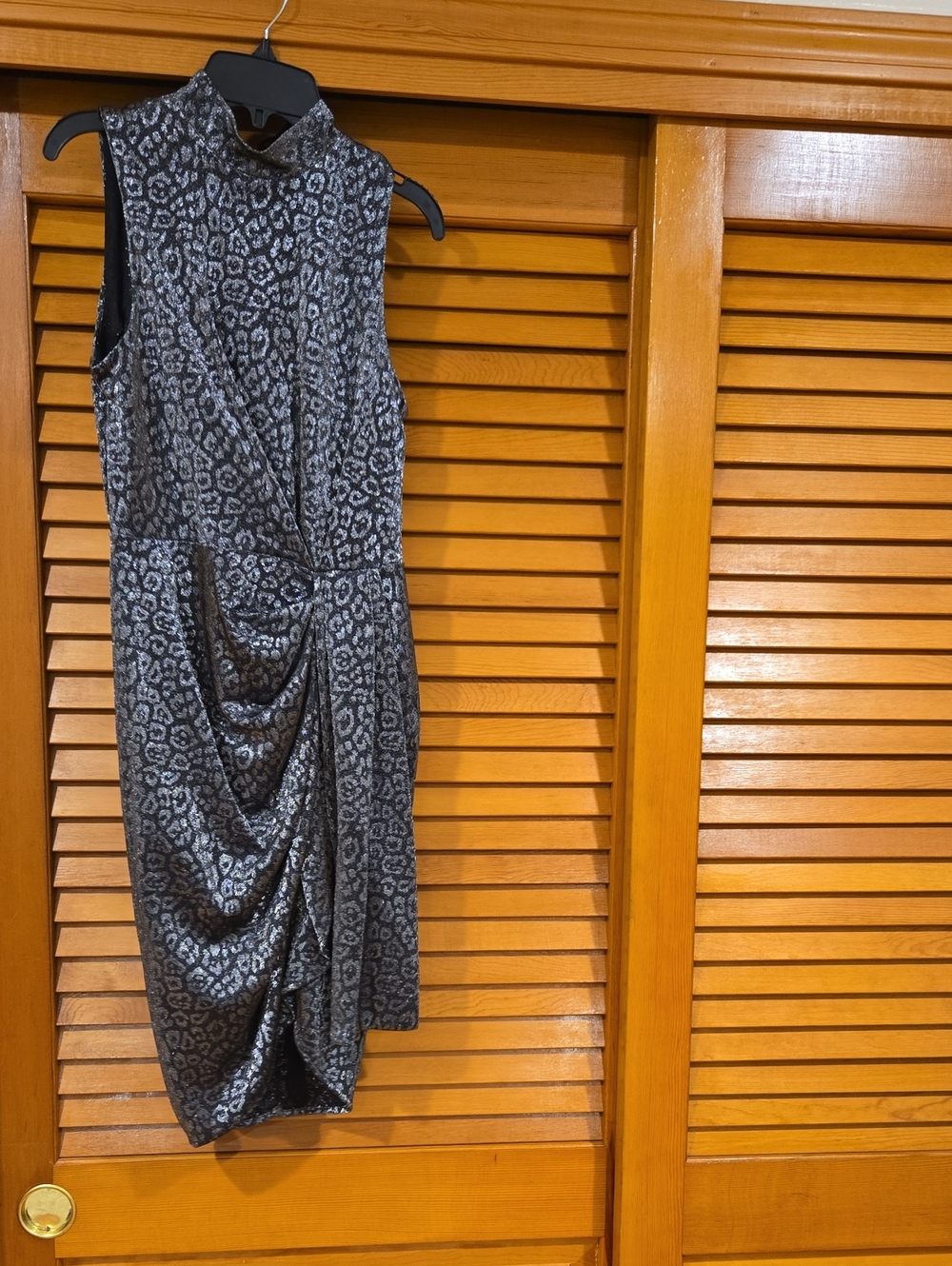 Sleeveless Silver-Black Animal Print Draped Dress